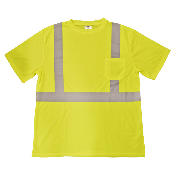 Azusa Safety Hi-Vis ANSI Type R, Class 2 Short Sleeve T-Shirt w/ 2" Reflective Tape and Left Front Pocket, 5XL STG2